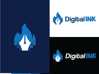 Digital INK branding fire flame ink ink pen logo pen pixels typography