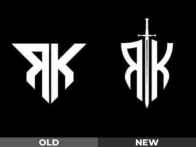"RK" Sword & Shield Letter Logo for Reborn Knights brand branding camelot castle design icon knight letter logo medieval monogram redesign shield sword