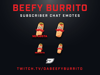 Twitch Sub Chat Emotes - Beefy badges brandid branding burrito emote emotes icon illustation livestream meme mexican food mustache overlay stream twitch