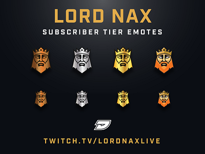 Twitch Sub Tier Emotes - Lord Nax badges beard brand branding bronze crown emote gold icon illustration king livestream livestreaming overlay silver subscribe twitch