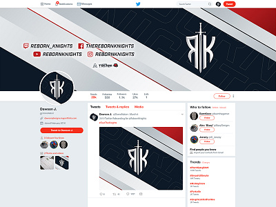 2019 Twitter Rebrand - Reborn Knights corporate design gradient header knight layout letter logo re brand re branding reborn rebrand revamp social media twitter