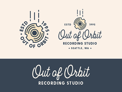 Out of Orbit Branding and Logo Design badge logo brand identity branding logo modern monoline music record recording studio vinyl