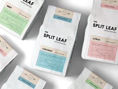 Split Leaf Coffee Roasters brand brand identity branding coffee coffee bag coffee packaging logo logo design logos minimal modern monoline packaging packaging design packaging mockup split leaf