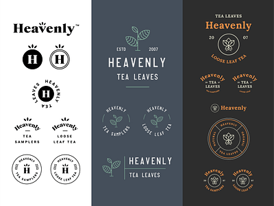 Heavenly Design Directions badge badge logo brand brand identity branding design direction heavenly logo logo design logos minimal modern monoline tea branding tea logo typography vector