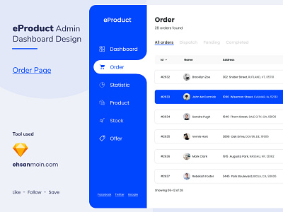 eProduct Admin Dashboard Design ( Order page ) by Ehsan Moin on Dribbble