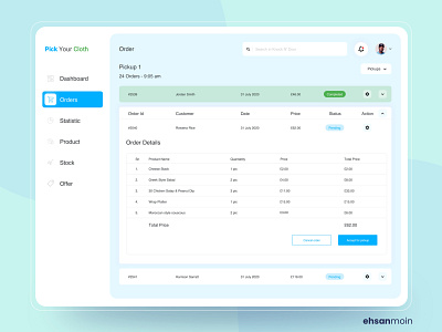 Order page - Pick Your Cloth admin dashboard template analytics application ui clean creative dashboard app dashboard design dashboard ui dashboard ui design design illustration order management order page ui uidesign ux