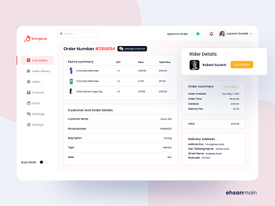 Order Details - Admin Dashboard Design (Bringova)