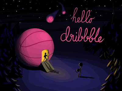Dribbble From Outer Space alien comic debut dribbble first shot forest hand drawn hand writing illustration night ufo