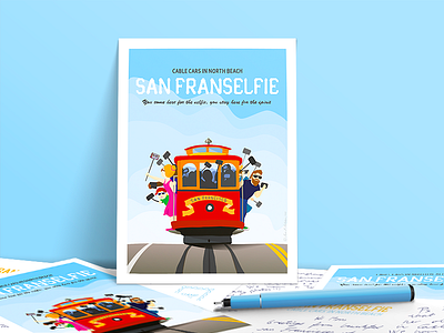 San Franselfie Postcard Presentation illustration mockup pen postcard presentation product typography