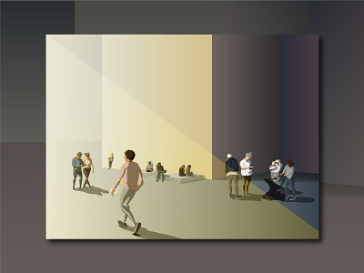 City Sunshine city family golden light gradient hand drawn illustration men metropolis people relaxing shadows sitting sunshine vector walking weekend women