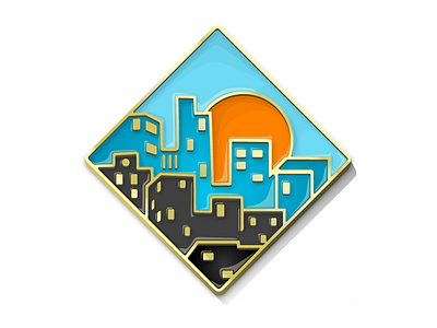 City Cruise Trophy for Regex Crossword badge character city game illustration metal pin skyline sunrise trophy