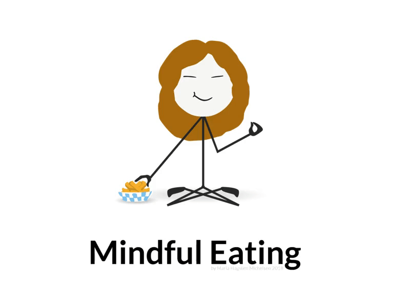 Mindful Eating animation eating fries gif meditation mindfulness stick people woman zen