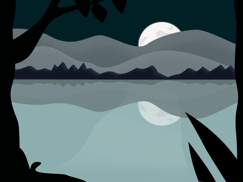 Moonlight Swim 2d animation after effects animated gif animation atmospheric fish gif illustration jumping lake landscape moon motion orange and blue vector water