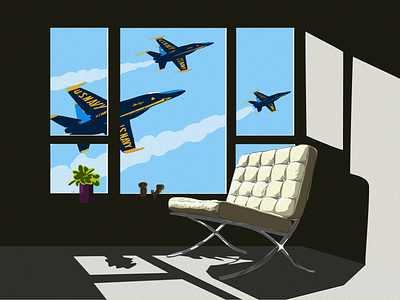 Fleet Week adobe draw adobe illustrator apartment blue blue angels chair illustration interior light plane shadow sky vector view window