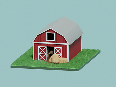 Bull Farm 3d amad barn blender bull cow farm green pitch fork red sculpt