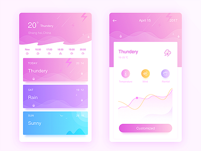 Weather thundery app art card interface sunny transaction ui weather