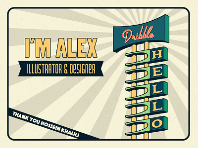 Hello dribble! american american signboard flat hello dribble illustration poster retro retro design retro poster signboard typography vector vintage