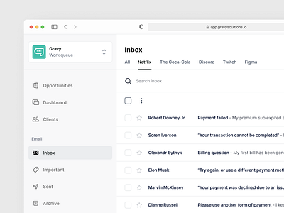 Gravy | Inbox messages inbox product design ui ux web app