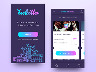 Ticketter App app concept concert events ios iphone mobile shelf stack tickets ui ux