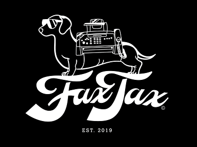 The FaxTax black dachshund design dog fax logo t shirt design typography vector white