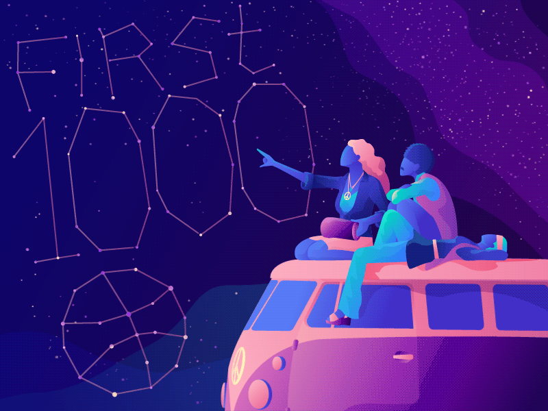 The First 1000 Followers! 1000 anniversary car celebrate dribbble follower followers hippie night stars