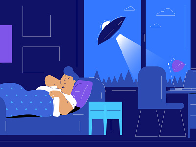 How To Stop Nightmares From Destroying Your Sleep 2d animation bed bedroom character characters dream explainer explainer video illustration illustrations night nightmare nightmares sleep ufo