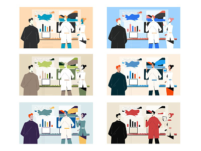 Color palette tests for the upcoming explainer video character characters doctors explainer explainer video future illustration lab laboratory science scientific ui
