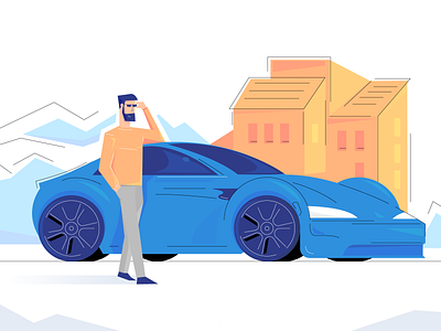 Credit Booster businessman car character characters credit credit hostory credit score illustration law man tesla