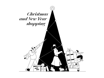 Christmas and New Year shopping characters christmas christmas tree ecommerce holidays illustration new year new year tree shop shopping store tree winter holidays