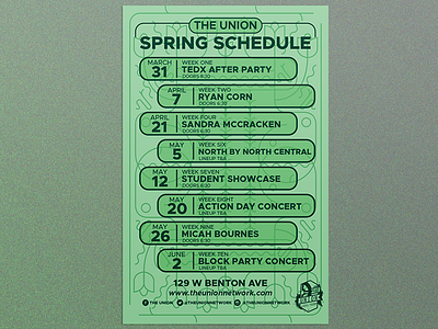 Union Spring Schedule design illustration music musician poster print schedule typography union venue