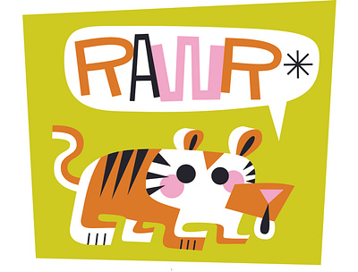 RAWR! adobe illustrator art design flat graphicdesign greeting card illustration lettering logo tiger type typography ui ux vector web