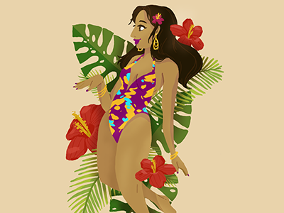 Tropicalia bathing suit cartoon digital illustration flowers illustration leaves procreate app summer tropical