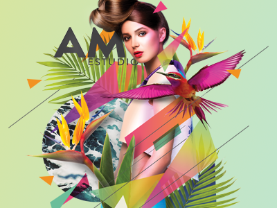 AM Estudio Branding branding collage hair studio logo tropical