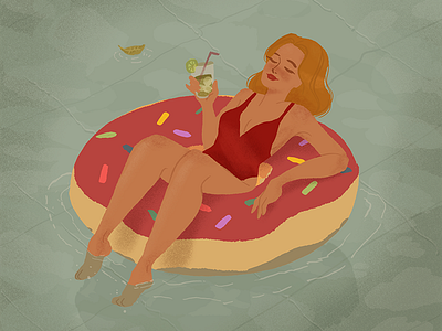 Poolside blonde cartoon cocktails digital digital art donut float illustration ipad pool poolside procreate