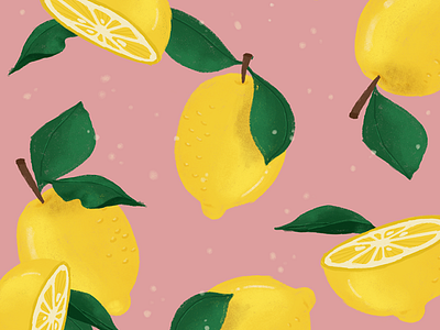 Lemon pattern cute drawing fruit illustration leaves lemon pattern yellow