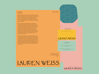 Lauren Weiss Collateral Concept art deco bold bold color brand identity branding business card collateral design color envelope fun letterhead logo logotype modern playful type type lockup