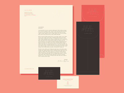 Julie Rootes Collateral Concept bold bold color brand brand identity branding business card collateral collateral design colorful envelope feminine letterhead modern parisian red stationery stationery design