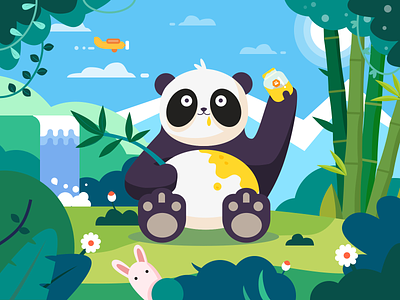 Happy food panda illustration 插图