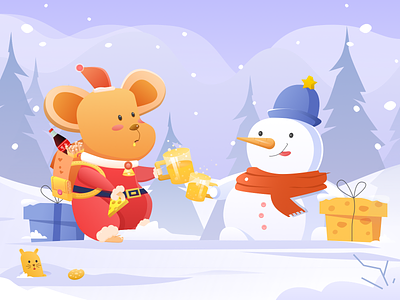 Christmas mouse illustration 插图
