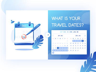 What are your travel dates ? blue clean date illustration landing online page planning travel ui ux web