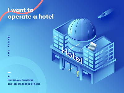 I want to operate a hotel 2.5d blue clean hotel illustration landing page travel