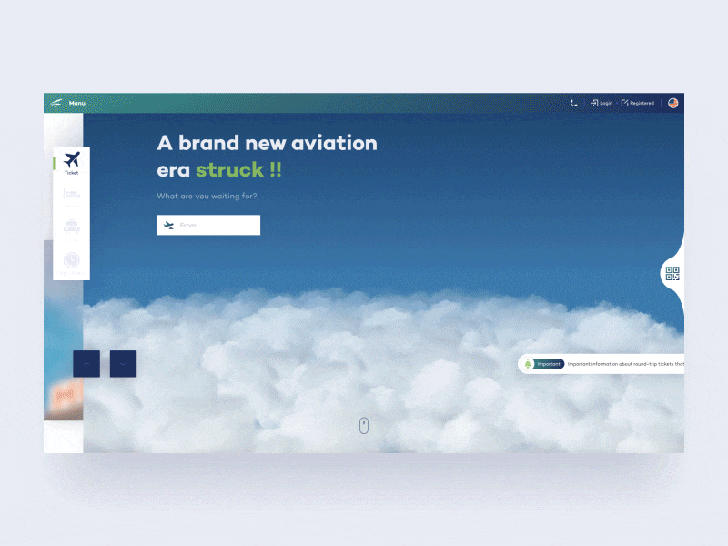 Landing page airlines animation clean cloud gif sky ticket ui ux web
