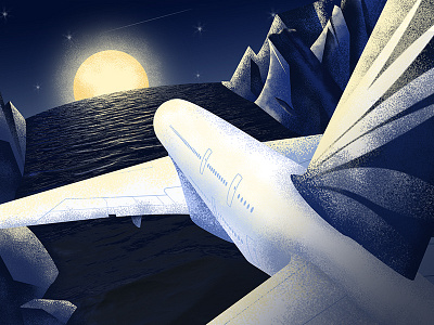 With your night flight aircraft blue flight fly illustration moon night sea