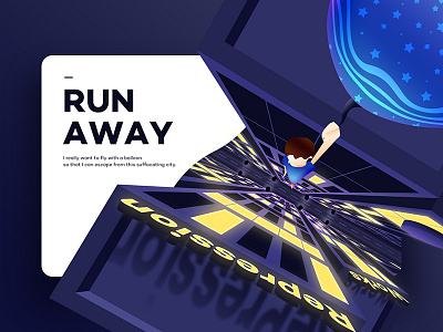 Run away blue card city illustration purple run ui ux way web