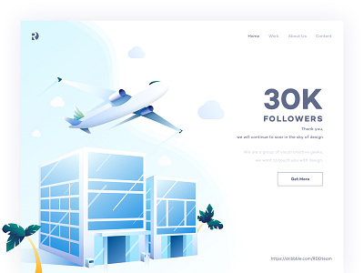 Soar in the sky of design aircraft blue follower hotel illustration landing page team travel ui ux web