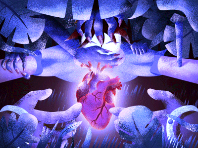 Pure heart blue dark devil heart horror hypocritical illustration man society