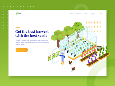 Bijik - Header Illustration Agricultural seed website agriculture character character design design farm farmer fruits gradient green greenhouse header illustration isometric isometric illustration nature seedling vector vegetables web website