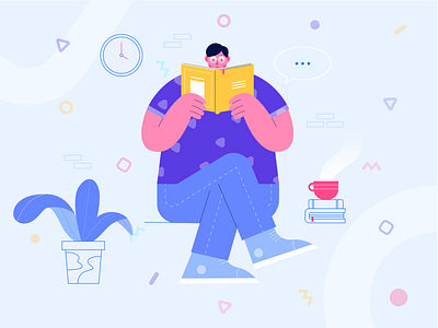 Exploration Illustration - Reading a Book character character design design flat design flat illustration header illustration landingpage read reading app reading book study vector work