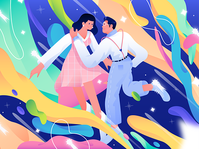 valentine illustration concept character character design couple design fantasy flat design flat illustration galaxy gradient illustration illustration art imagination love lovely magical space star valentine valentines day vector