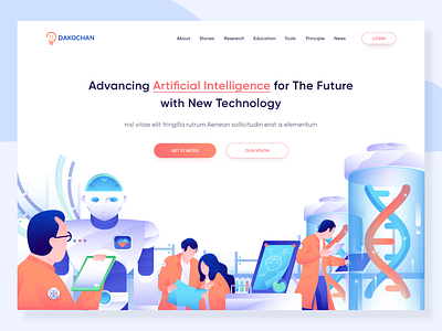 Dakochan - Artificial Intelligence website artificial intelligence character character design design flat design gradient header illustration labs landingpage robot robotic ui ux vector web website